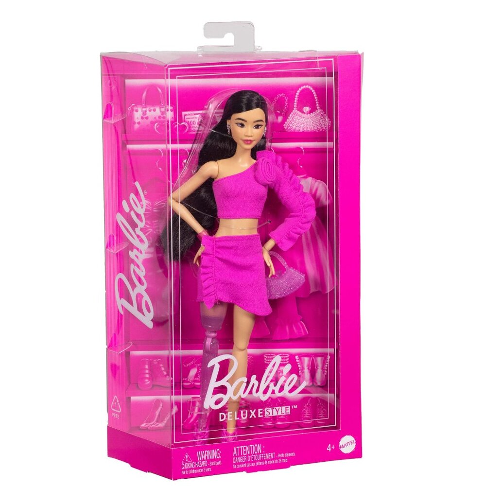 Barbie Deluxe Style #2 Doll – Pink Barbiecore Top & Skirt, Black Hair & Glitter